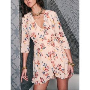 NWOT Sezane Floral Mini Silk Asianne Wrap Dress